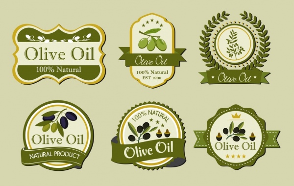 橄欖油的標籤範本，各種綠色形狀分離