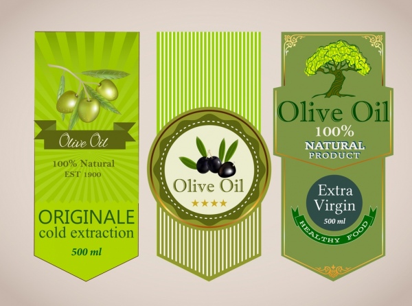 橄榄油标签绿色装饰水果树图标