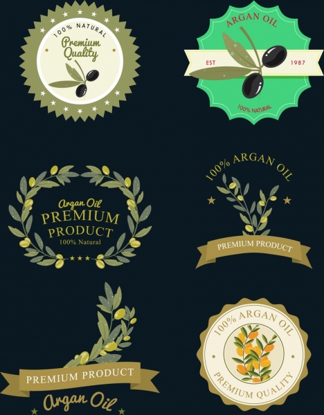 ผลิตภัณฑ์มะกอก logotypes รูปร่างต่างๆแยก