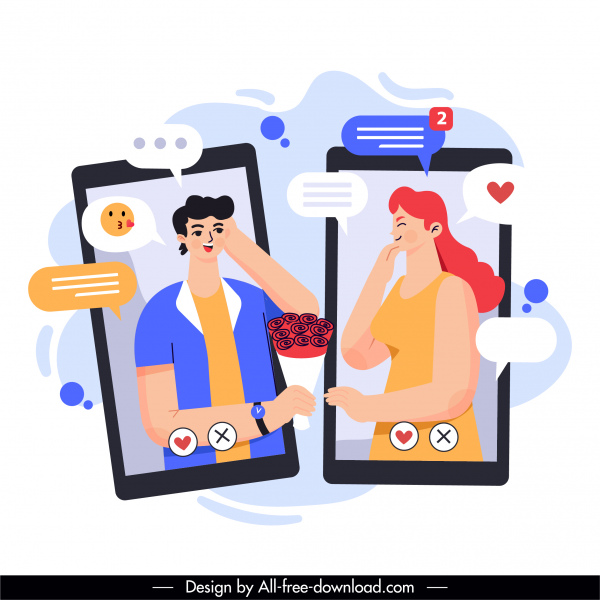 Online-Dating Hintergrund Smartphone Liebe Elemente Skizze
