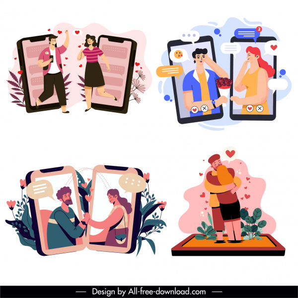 Online-Dating Design-Elemente lieben Paare Skizze