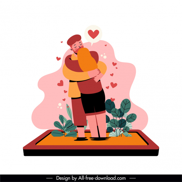Online-Dating-Ikone Liebe Paar Skizze Zeichentrickfigur