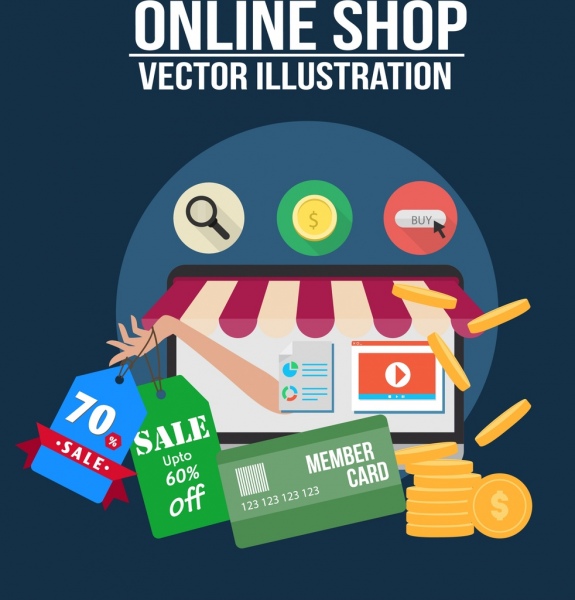Online-Shop Werbung Webseite Design Handel Symbole