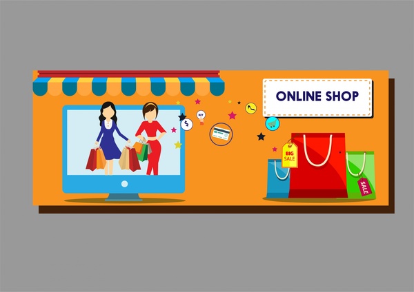 Khái niệm thiết kế cửa hàng trên mạng máy tính gói vẽ minh họa cho phụ nữ.