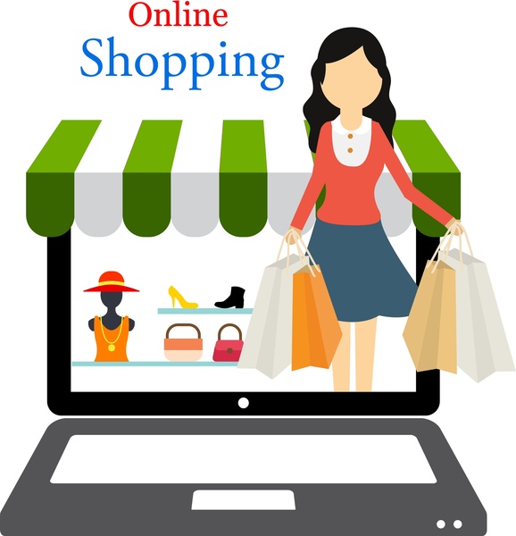 magasinage en ligne femme concept shopping à ordinateur portable design