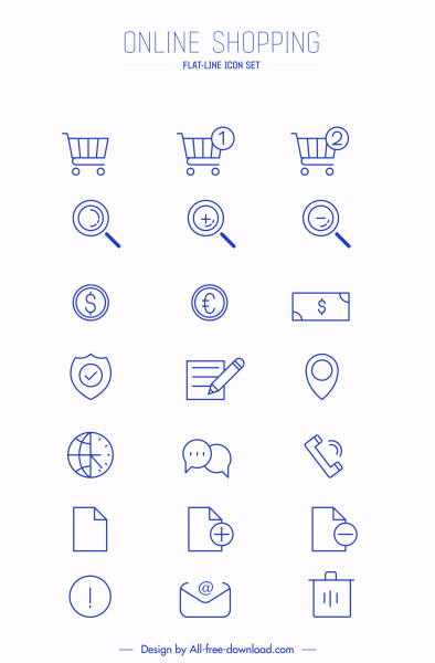 Коллекция иконок для интернет-магазинов Простой плоский эскиз