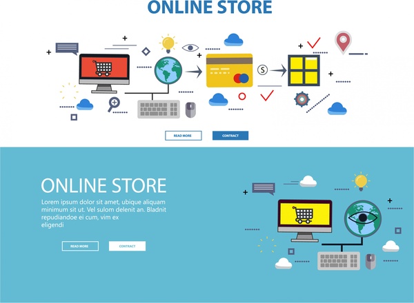 loja online web design com ilustração infográfico