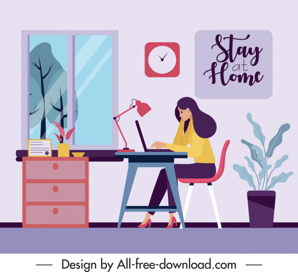 esboço de desenho animado banner de trabalho on-line apartamento colorido