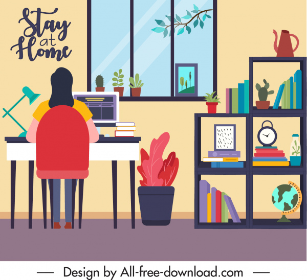 online çalışma afiş ev çalışma alanı karikatür kroki