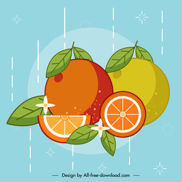 latar belakang buah oranye warna-warni klasik digambar sketsa