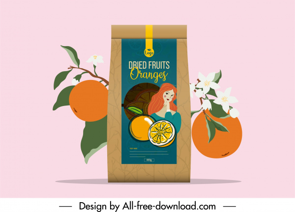 オレンジフルーツパッケージ広告エレガントな古典的な手描き