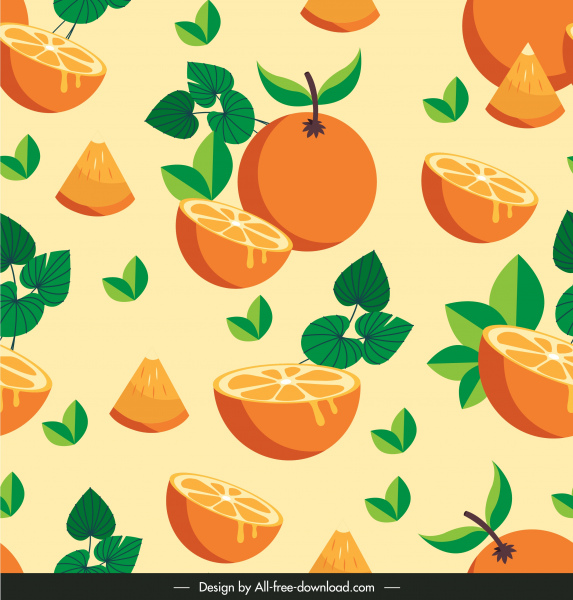pola buah oranye berwarna cerah sketsa klasik