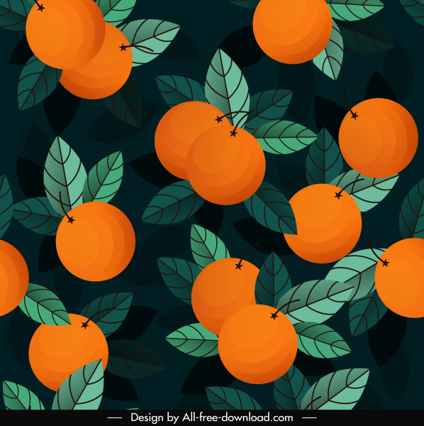 pola buah oranye desain retro berwarna gelap