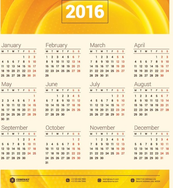 Orange Header16 Calendar Template