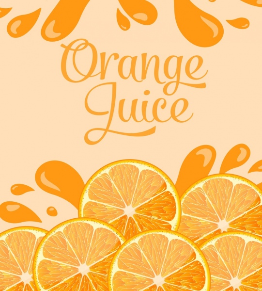 Orangensaft-Werbebanner Scheiben Splash Symbole