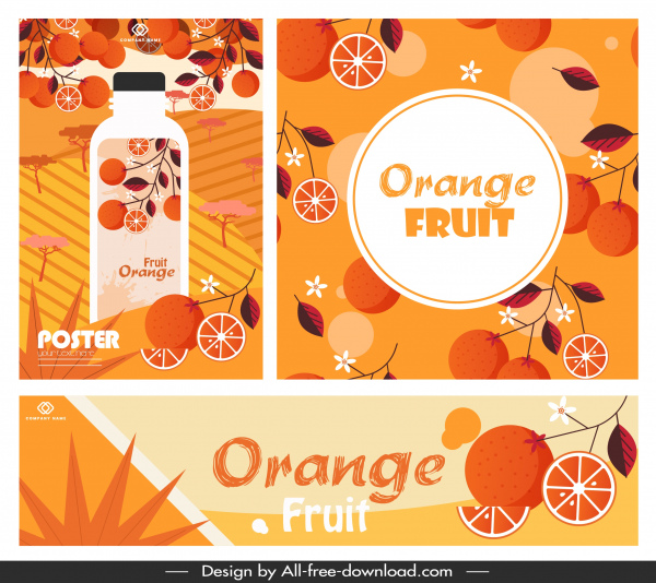 bannières de publicité de jus d'orange décor coloré classique