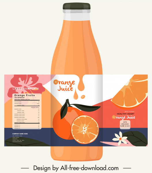 عصير البرتقال زجاجة قالب ديكور الرجعية الملونة