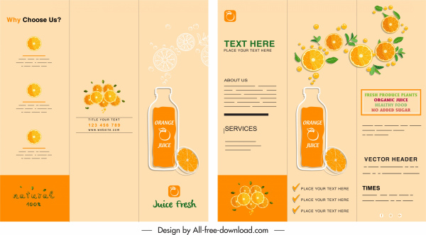folleto de jugo de naranja clásico boceto de color plano