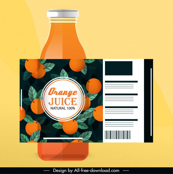 modelo de rótulo de suco de laranja decoração de frutas clássicas coloridas