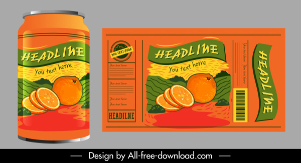 portakal suyu etiket şablonu koyu renkli klasik handdrawn