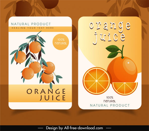 Orange Saft Etikett Vorlagen hell gefärbt flache Dekor