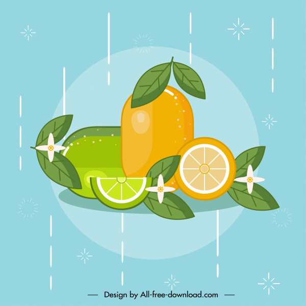 frutti di limone arancioni sfondo colorato piatto classico schizzo