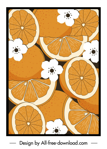 オレンジ色の絵画レトロ手描きフラットデザイン
