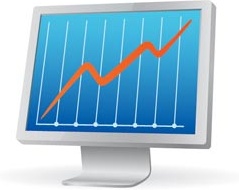 Orange Up Graph On Blue Background In Lcd Vector