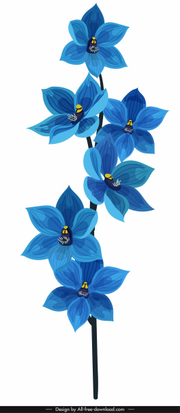 ikon flora anggrek dekorasi biru klasik