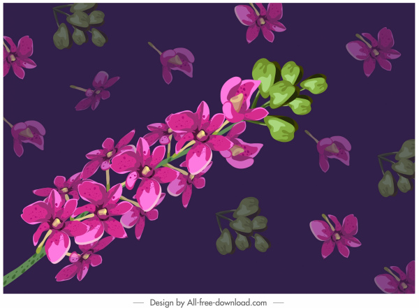 الأوركيد النباتات اللوحة الملونة الكلاسيكية ديكور ضبابية