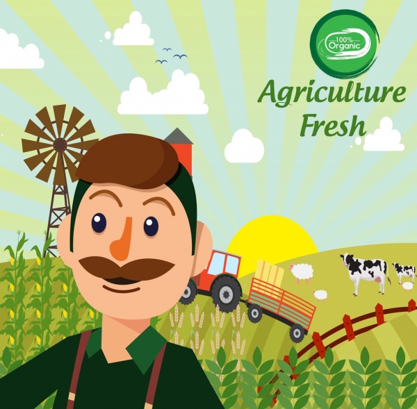 Los productos de la agricultura organica publicidad Farmer Field iconos