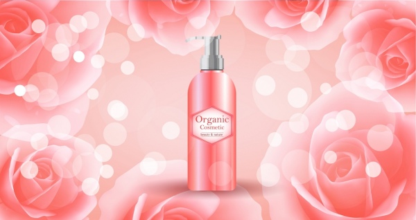 rosas de propaganda de cosméticos orgânicos bokeh de fundo desenho realista