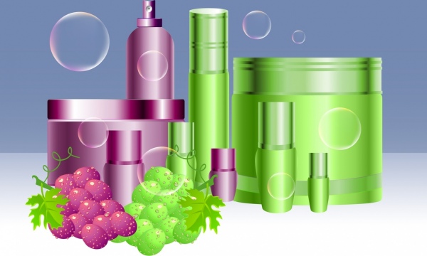 Cosmeticos organicos coloridos iconos de publicidad 3D decoracion de frutas