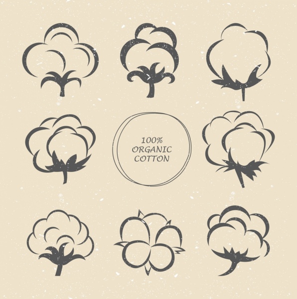 Anuncios de Iconos Retro algodon organico sketch de flores de seda