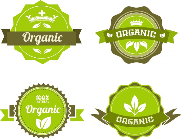 coleção de distintivos de alimentos orgânicos em círculos verdes