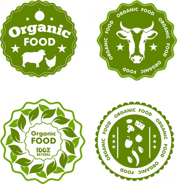 label makanan organik set desain lingkaran hijau