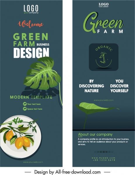 plantillas de folletos de alimentos orgánicos elegante diseño clásico oscuro