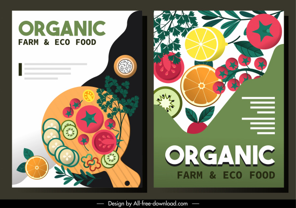 carteles de comida orgánica colorido diseño clásico decoración plana