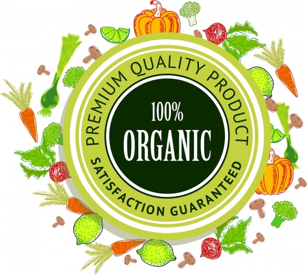alimentos orgânicos promoção fundo círculo carimbo decoração