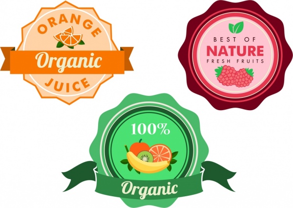 Lencana jus buah organik berwarna-warni lingkaran dekorasi