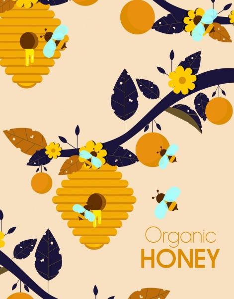 ícones de ramo do mel orgânico fundo colmeia flor