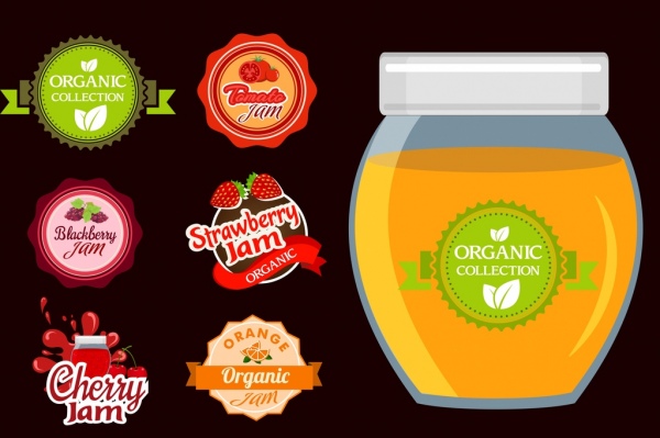 Bio-Marmelade-Werbung, dass verschiedene Obst Symbole Dichtungen