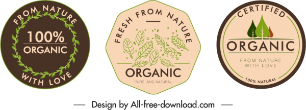 organik etiketler düz handdrawn yaprakları daire şekilleri şablonları
