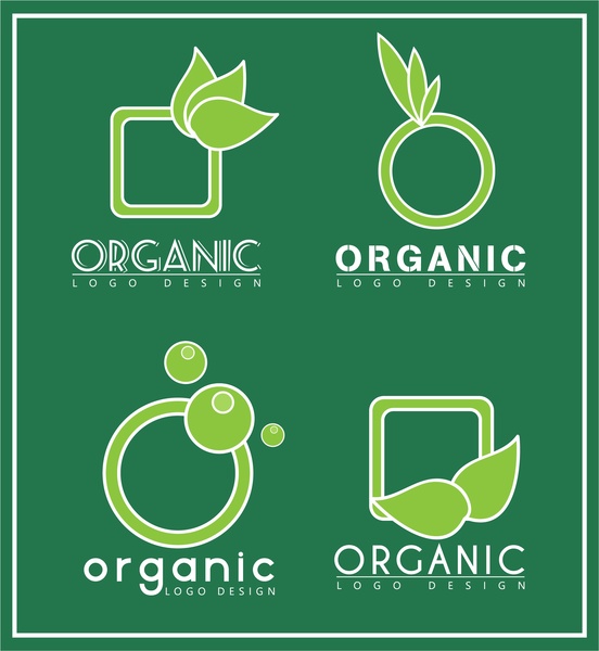 Organik logo çeşitli şekiller yeşille setleri