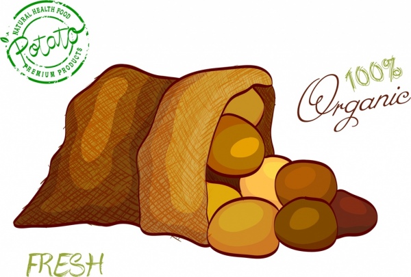 organik kentang iklan handdrawn coklat tas ikon