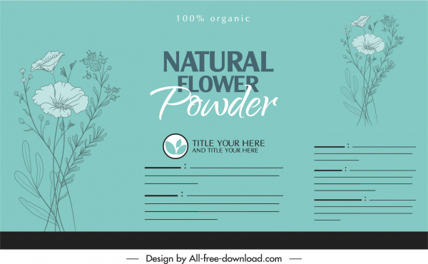 templat label produk organik sketsa bunga klasik