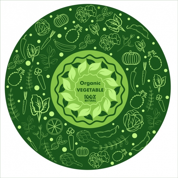 handdrawn légumes bio sketch de fond vert décoration icônes