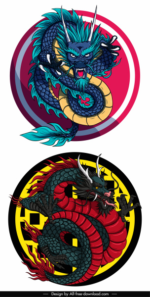 design classique coloré du dragon oriental-modèles