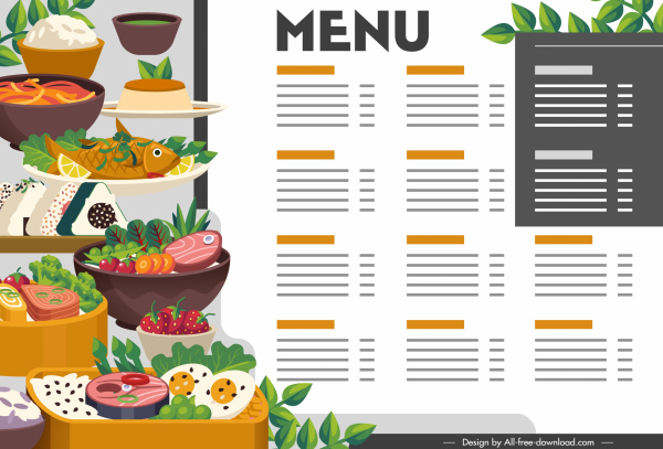 восточный шаблон меню красочные яркие кухни декора эскиз