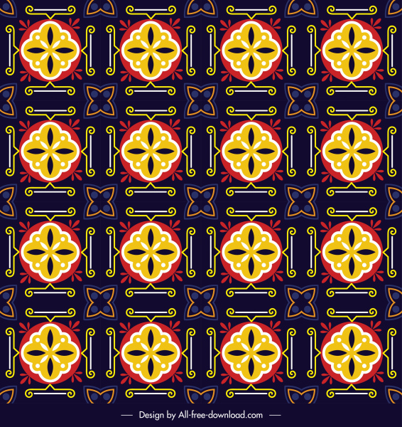 plantilla de patrón oriental bosquejo pétalos simétricos de repetición